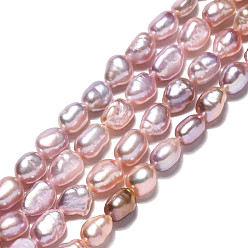 Rosy Brown Natural Cultured Freshwater Pearl Beads Strands, Two Sides Polished, Nuggets, Rosy Brown, 6.5~9x5.5~6.5mm, Hole: 0.7mm, about 47pcs/strand, 13.82 inch(35.1cm)