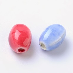 Mixed Color Handmade Porcelain Beads, Oval, Mixed Color, 12x9x9mm, Hole: 3mm