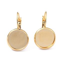 Golden 304 Stainless Steel Leverback Earring Settings, Flat Round, Golden, Tray: 6mm, 16x8x11mm, Pin: 0.7mm