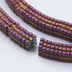 Purple Plated Electroplate Non-magnetic Synthetic Hematite Beads Strands, Square, Purple Plated, 4x4x1mm, Hole: 1mm, about 395pcs/strand, 15.5 inch(39.5cm)