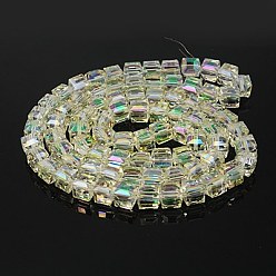 Pale Goldenrod Electorplated Glass Beads, Rainbow Plated, Faceted, Cube, Pale Goldenrod, 10~11x10~11x10~11mm, Hole: 1mm