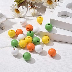 Mixed Color 160Pcs 4 Colors Farmhouse Country and Rustic Style Painted Natural Wood Beads, with Waterproof Vacuum Packing, Round, Green & Dark Orange & Yellow & White, 16mm, Hole: 4mm, 40pcs/color
