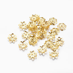 Golden Iron Bead Caps, Cadmium Free & Lead Free, Flower, Multi-Petal, Golden, 6x1mm, Hole: 1mm