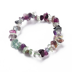 Fluorite Unisex Chip Natural Fluorite Beaded Stretch Bracelets, Inner Diameter: 1-3/4~2 inch(4.5~5cm)