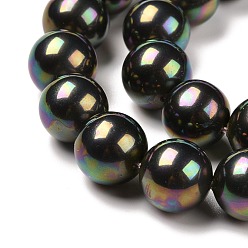 Black Shell Pearl Bead Strands, Rainbow Plated, Grade A, Round, Black, 6mm, Hole: 1mm, about 62pcs/strand, 16 inch