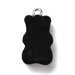 Черный Кулоны из флокированной смолы, с железом найти, медведь, чёрные, 22x11x7 мм, отверстие : 2 мм