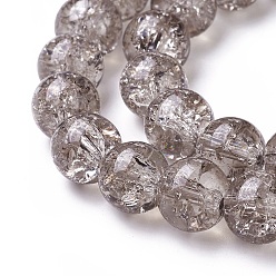 Gray Crackle Glass Beads Strands, Round, Gray, 10~10.5mm, Hole: 1.5mm, about 38pcs/strand, 13.7 inch(35cm)