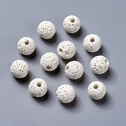 White Unwaxed Natural Lava Rock Beads, for Perfume Essential Oil Beads, Aromatherapy Beads, Dyed, Round, White, 8.5mm, Hole: 1.5~2mm