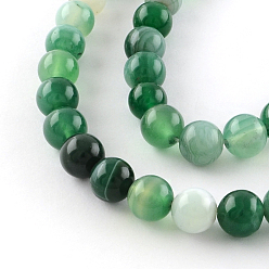 Medium Sea Green Dyed Natural Striped Agate/Banded Agate Round Bead Strands, Medium Sea Green, 10mm, Hole: 1mm, about 38pcs/strand, 14.9 inch