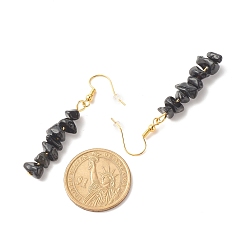 Obsidian Natural Obsidian Chip Beaded Dangle Earrings, Gemstone Drop Earrings for Women, Brass Jewelry, Golden, 50~54x7~11.5x5~8mm, Pin: 0.7mm