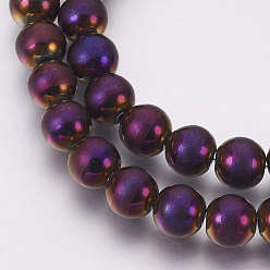 Mixed Color Electroplate Non-Magnetic Synthetic Hematite Beads Strands, Polished, Frosted, Round, Mixed Color, 8mm, Hole: 1mm, about 53pcs/strand, 15.9 inch(40.5cm)