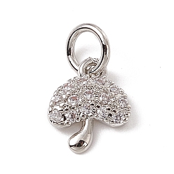 Platinum Brass Micro Pave Cubic Zirconia Charms, with Jump Rings, Mushroom Charms, Platinum, 9x7.5x2mm, Hole: 3.4mm