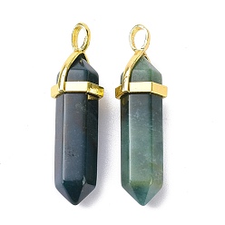 Indian Agate Natural Indian Agate Pointed Pendants, with Random Brass Pendant Hexagon Bead Cap Bails, Golden, Bullet, 38.5~40x12~12.5x10~11mm, Hole: 3x4.5mm