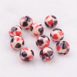 Colorful Spray Painted Resin Beads, with Pattern, Round, Colorful, 10mm, Hole: 2mm