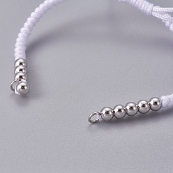 Белый Плетеные браслеты из бисера из нейлонового шнура, с латунной бисера, долговечный, Реальная платина, белые, 10-1/4 дюйм ~ 11-5/8 дюйм (26~29.6 см)