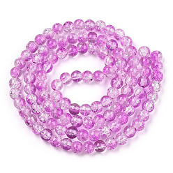 Dark Violet Baking Painted Crackle Glass Bead Strands, Two Tone, Round, Dark Violet, 8mm, Hole: 1.3~1.6mm, about 100pcs/strand, 31.4 inch