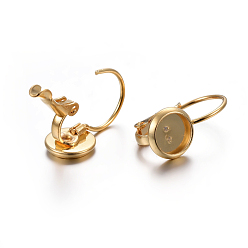 Golden 304 Stainless Steel Leverback Earring Settings, Flat Round, Golden, Tray: 6mm, 16x8x11mm, Pin: 0.7mm