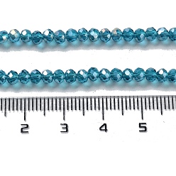 Cadet Blue Electroplate Glass Beads Strands, AB Color Plated, Faceted Rondelle, Cadet Blue, 3.5~4x2.5~3mm, Hole: 0.5mm, about 123~127pcs/strand, 13.39 inch~13.78 inch(34~35cm)