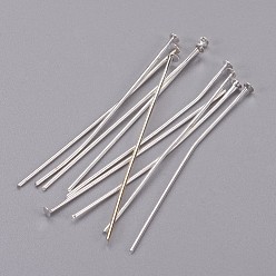 Silver Jewelry Findings, Cadmium Free & Lead Free, Iron Flat Head Pins, Silver, 40x0.75~0.8mm, 20 Gauge, about 5300pcs/1000g, Head: 2mm