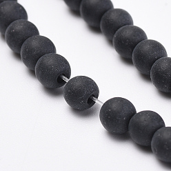 Black Transparent Glass Beads Strands, Frosted, Round, Black, 4x3mm, Hole: 1mm, about 80pcs/strand, 9.4 inch