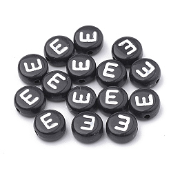 Letter E Opaque Acrylic Beads, Horizontal Hole, Alphabet Style, Flat Round, Letter.E, 7x4mm, Hole: 1.5mm, about 3700pcs/500g