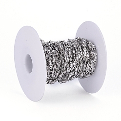 Stainless Steel Color 304 Stainless Steel Link Chains, with Spool, Soldered, Flat Round, Stainless Steel Color, Oval Link: 3.5x2x0.3mm, Flat Round: 8x3x2mm, about 16.4 Feet(5m)/roll