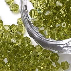 Olive Imitation 5301 Bicone Beads, Transparent Glass Faceted Beads, Olive, 4x3mm, Hole: 1mm, about 720pcs/bag
