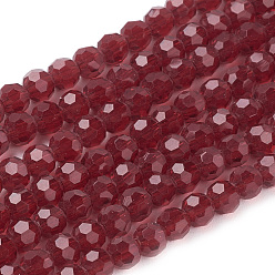 Rouge Foncé Chapelets de perles en verre, à facettes (32 facettes), ronde, rouge foncé, 4mm, Trou: 1mm, Environ 98 pcs/chapelet, 13.7 pouce