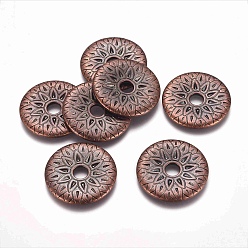 Red Copper CCB Plastic Beads, Flat Round with Flower, Red Copper, 31x3mm, Hole: 6mm