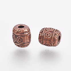 Red Copper Tibetan Style Alloy Beads, Cadmium Free & Nickel Free & Lead Free, Barrel, Red Copper, 6x6mm, Hole: 1.6mm