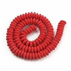 Dark Red Handmade Polymer Clay Beads Strands, Flat Round, Dark Red, 8.5~9x3.5mm, Hole: 1.6mm, about 112pcs/strand, 15.75 inch~16.14 inch(40~41cm)