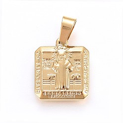 Golden 304 Stainless Steel Pendants, Square with Saint Benedict, Golden, 18x15x3.5mm, Hole: 7x4mm