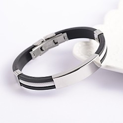 Blanc PU la mode des bracelets de cuir cordon, avec 304 inoxydable charmes curseur en acier et fermoirs de bracelet, blanc, 68x54mm