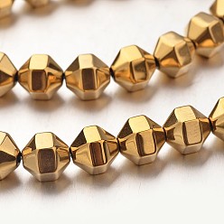 Golden Plated Electroplate Non-magnetic Synthetic Hematite Bead Strands, Polygon, Golden Plated, 8x8mm, Hole: 1mm, about 51pcs/strand, 15.7 inch