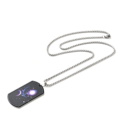 Libra 201 Stainless Steel Rectangle with Constellations Pendant Necklace for Women, Libra, 23.74 inch(60.3cm)