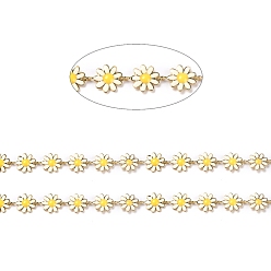 Бежевый Звено цепи с эмалью из золотой латуни, долговечный, с катушкой, несварные, маргаритка, бежевые, 13.5x10x1.5 мм, 32.8 футов (10 м) / рулон