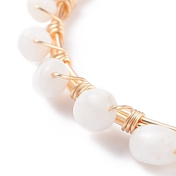 White Moonstone Natural White Moonstone Braided Beaded Bracelet, Copper Wire Wrap Gemstone Jewelry for Women, Light Gold, 8-1/8 inch(20.6cm)