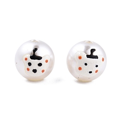 White Animal Opaque ABS Plastic Imitation Pearl Enamel Beads, Round with Bear Pattern, White, 11.5~12mm, Hole: 2mm