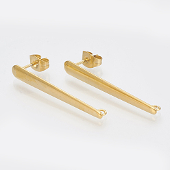 Golden 201 Stainless Steel Stud Earring Findings, with Loop and 304 Stainless Steel Pins, Golden, 35x4mm, Hole: 1.5mm, pin: 0.7mm