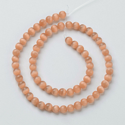 Sandy Brown Cat Eye Beads, Round, Coral, 12mm, Hole: 1.5mm, about 32pcs/strand, 14.5 inch