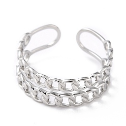 Stainless Steel Color 304 Stainless Steel Finger Rings, Cuff Rings, Long-Lasting Plated, Curb Chain Shape, Stainless Steel Color, US Size 6 3/4(17.1mm), 6.5~8mm