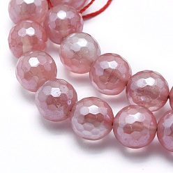 Cherry Quartz Glass Electroplated Cherry Quartz Glass Beads Strands, Round, Faceted, 8mm, Hole: 1mm, about 48~49pcs/strand, 15.1~15.5 inch(38.5~39.5cm)