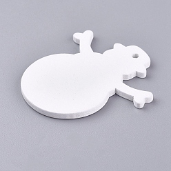 White Platane Wood Pendants, Snowman, for Christmas, White, 50x46.5x2.5mm, Hole: 3mm