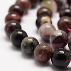 Tourmaline Natural Tourmaline Beads Strands, Round, 7.5~8mm, Hole: 1mm, about 47pcs/strand, 15.3 inch(39cm)