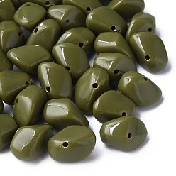 Vert Olive Foncé Perles acryliques opaques, nuggets, vert olive foncé, 12.5x18x13mm, Trou: 1.6mm, environ360 pcs / 500 g