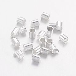 Silver Brass Crimp Beads, Tube, Silver Color Plated, 2x2x0.15mm, Hole: 1.5mm