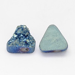Blue Plated Electroplated Natural Druzy Quartz Crystal Beads, Triangle, Blue Plated, 14x16x6~12mm, Hole: 1.5mm