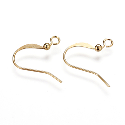 Golden Brass French Earring Hooks, Flat Earring Hooks, Ear Wire, Nickel Free, with Beads and Horizontal Loop, Golden, 15mm, Hole: 2mm, 21 Gauge, Pin: 0.7mm