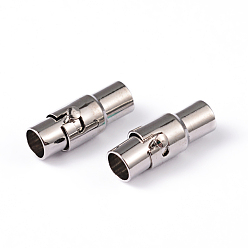 Platinum Brass Locking Tube Magnetic Clasps, Column, Platinum, 15x6mm, Hole: 4mm