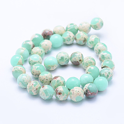 Light Green Synthetic Imperial Jasper Beads Strands, Round, Light Green, 6~6.5mm, Hole: 1mm, about 64pcs/strand, 15.3 inch(39cm)